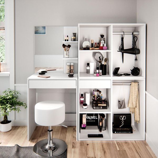 Vicco Tavolo Da Toeletta Isabelle, 140 Cm Con Sgabello E Armadio, Bianco-image