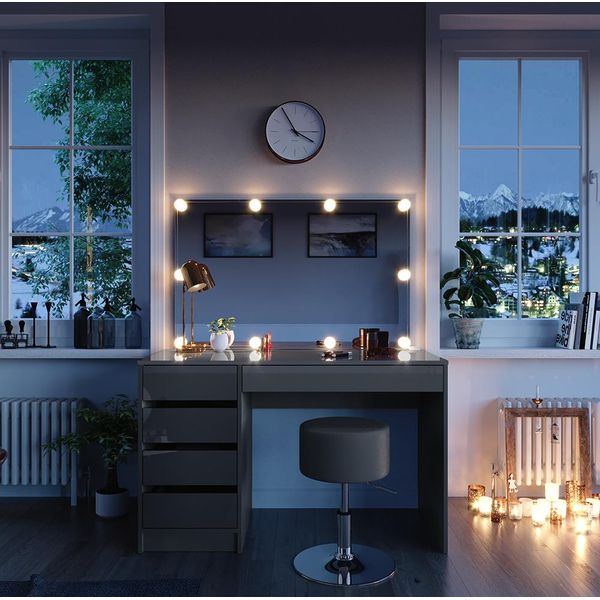 Vicco Tavolo Da Toeletta Sherry, 120 Cm Con Illuminazione Led E Sgabello, Grigio Lucido-image