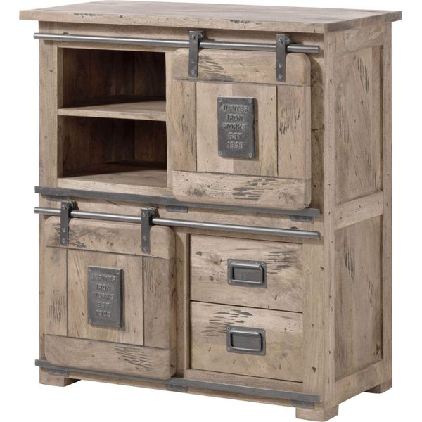 MASSIVMOEBEL24 | Highboard Mango 90X45X100 Beige Lackiert Railway #3005-image