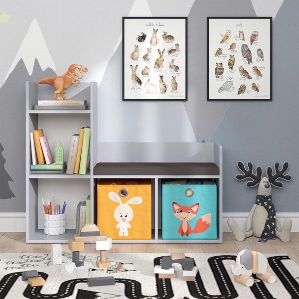 Vicco Scaffale Per Bambini Luigi, 107.2 X 88.6 Cm Con 2 Scatole Pieghevoli Opt.2, Grigio-image