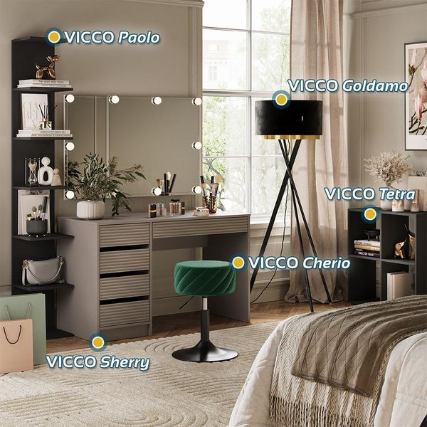 Vicco Tavolino Da Toilette Sherry, 120 Cm Con Specchio E Sgabello, Cachemire-image
