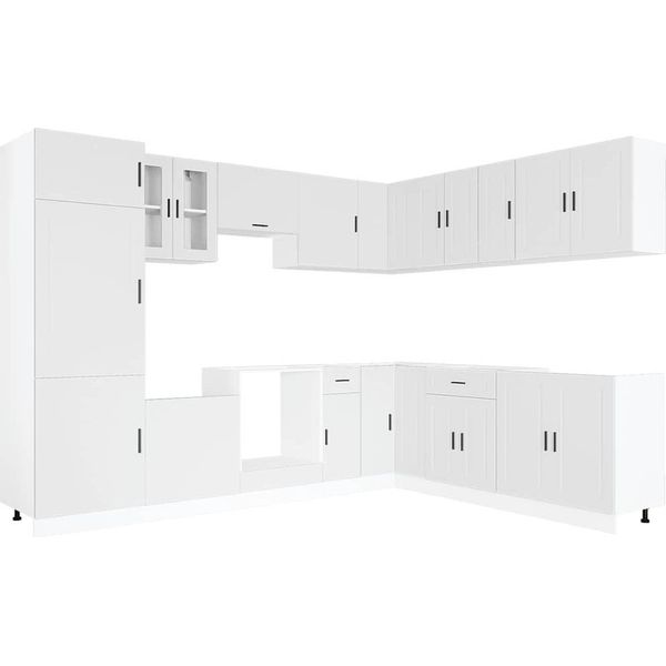 Vidaxl Set Di Armadietti Da Cucina Da 14 Pezzi In Legno Bianco Porto-image