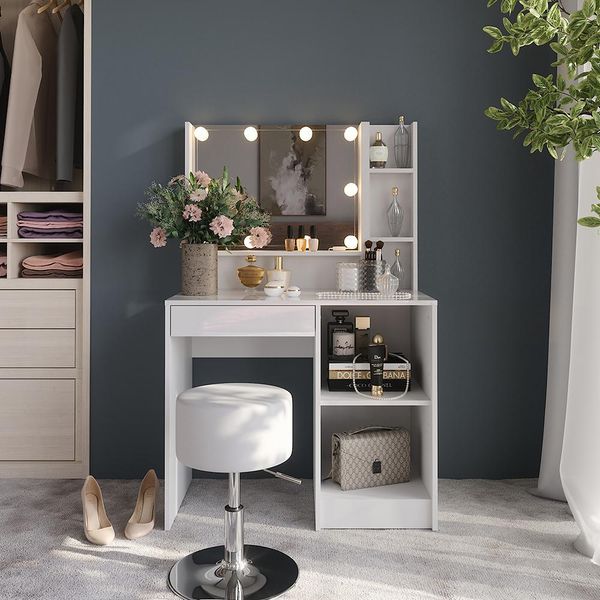 Vicco Tavolo Da Toeletta Sherry, 89.8 Cm 5 Parti, Bianco/Bianco Lucido-image