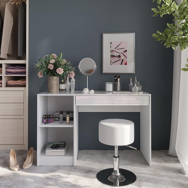 Vicco Tavolo Da Toeletta Sherry, 119.8 Cm Con Sgabello, Bianco/Bianco Lucido-image