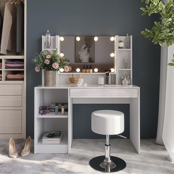 Vicco Tavolo Da Toeletta Sherry, 119.8 Cm 6 Parti, Bianco/Bianco Lucido-image