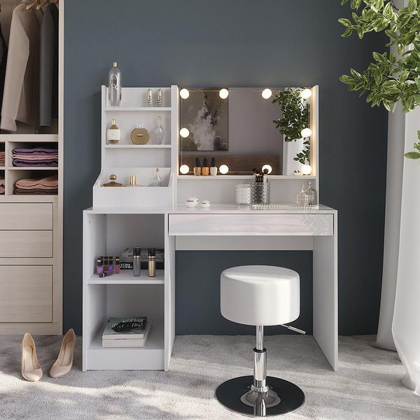 Vicco Tavolo Da Toeletta Sherry, 119.8 Cm 7 Parti, Bianco/Bianco Lucido-image