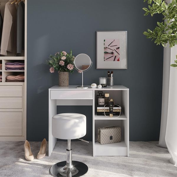 Vicco Tavolo Da Toeletta Sherry, 89.8 Cm Con Sgabello, Bianco/Bianco Lucido-image