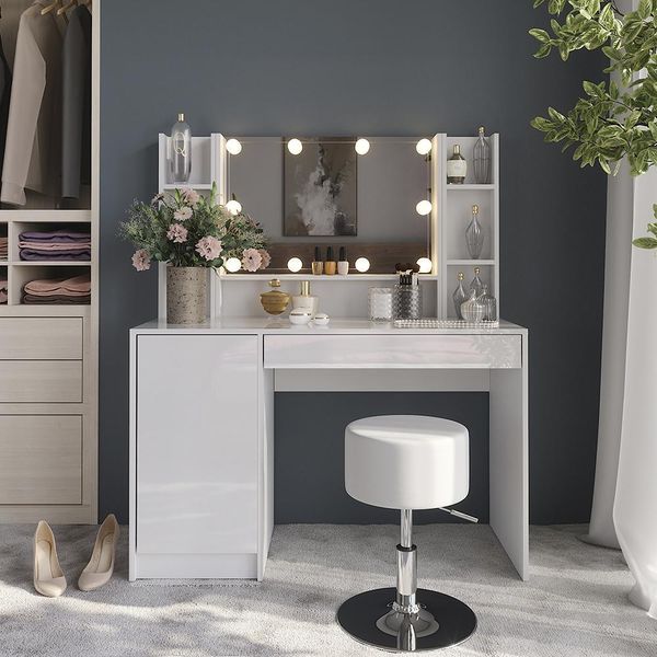Vicco Tavolo Da Toeletta Sherry, 119.8 Cm 5 Parti, Bianco/Bianco Lucido-image
