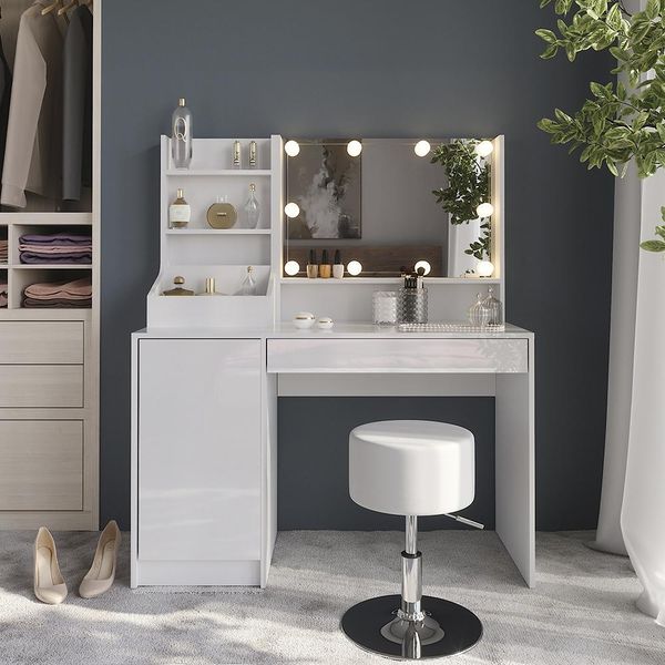 Vicco Tavolo Da Toeletta Sherry, 119.8 Cm 5 Parti, Bianco/Bianco Lucido-image
