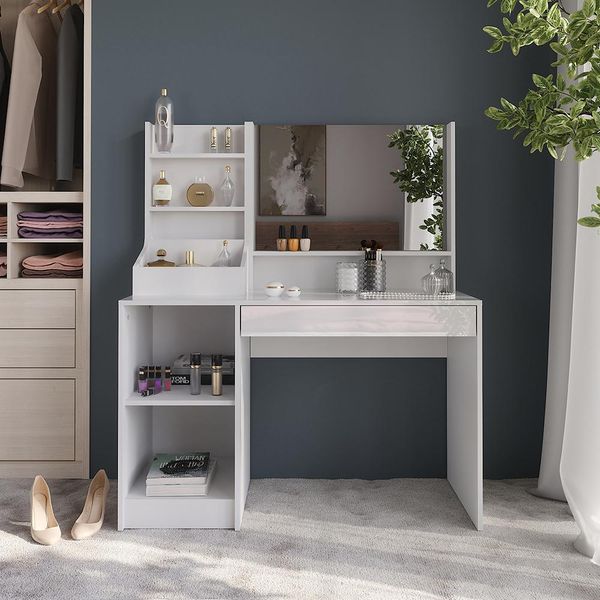 Vicco Tavolo Da Toeletta Sherry, 119.8 Cm 3 Parti, Bianco/Bianco Lucido-image