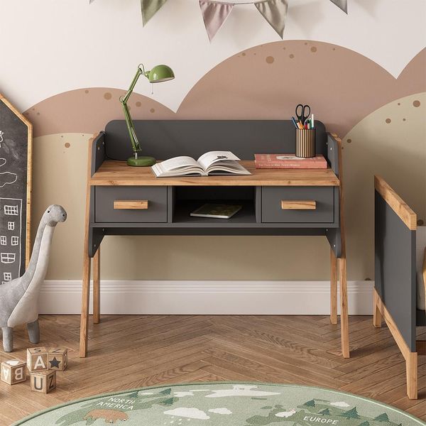 Vitalispa Scrivania Malia, 97 X 51 Cm Con 2 Cassetti, Grigio/Artisan/Grigio-image