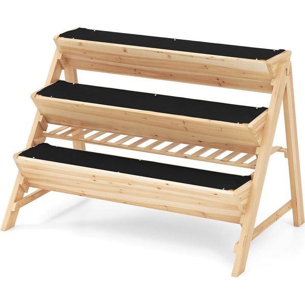 Letto Da Giardino Rialzato In Legno A 3 Livelli Con Mensola E Ganci-image