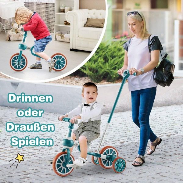 Triciclo Per Bambini 4 In 1 Con Maniglia Per Genitori, Verde-image