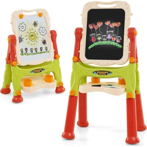 Cavalletto Regolabile Per Bambini Con Lavagna Bianca E Lavagna-image