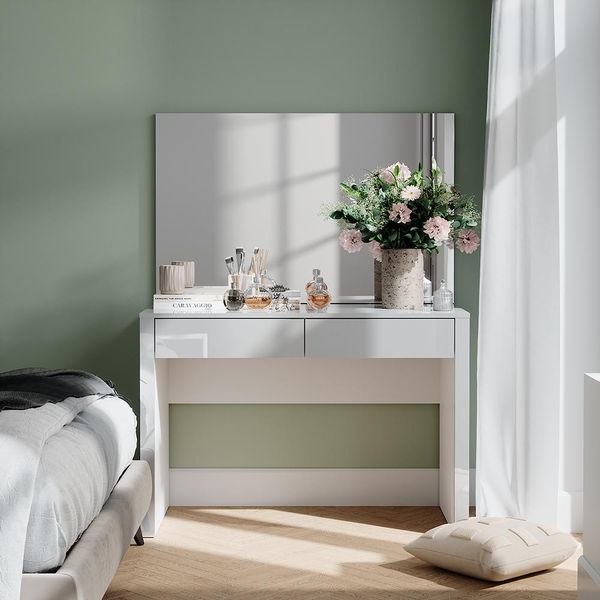 Vicco Tavolo Da Toilette Annabelle, 110 Cm Con Specchio, Bianco Lucido/Bianco-image