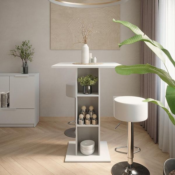 Vicco Tavolo Bar Con Sgabelli Repose, 75 X 75 Cm Con 2 Sgabelli Da Bar, Bianco-image