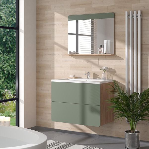 Vicco Specchio Da Bagno Izan, 80.1 X 62 Cm Con AböAge, Goldkraft Rovere/Verde-image