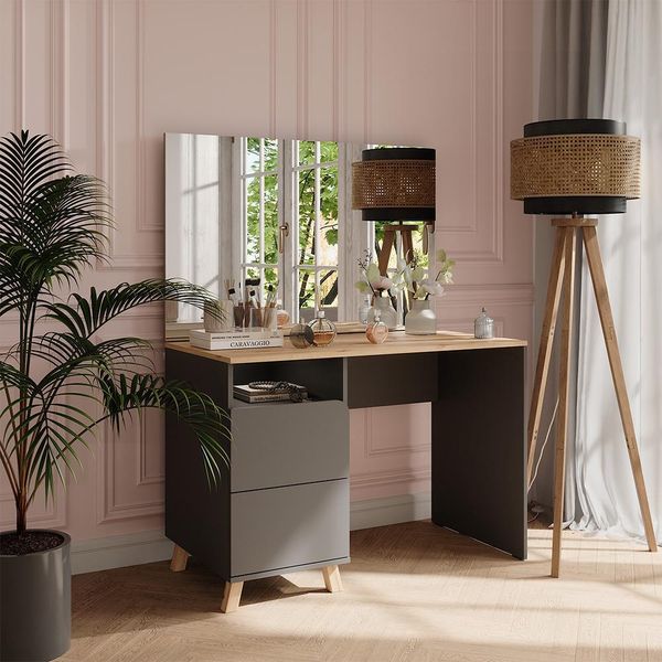 Vicco Tavolo Da Toeletta Karen, 110 Cm Con Specchio, Antracite/Artisan-image