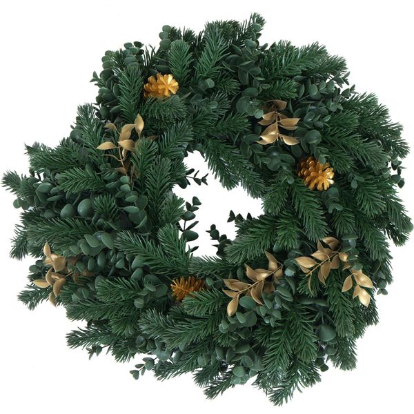 Ghirlanda Artificiale HWC-O98, Ghirlanda Da Porta, Ghirlanda Da Tavolo, Decorazione Artificiale Ø 45Cm ~ Abete Con Pigne Color Oro-image