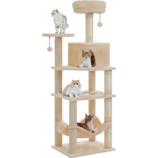 Albero Per Gatti, Struttura A 5 Livelli, Accogliente Tiragraffi, AMT0331BG, L-image
