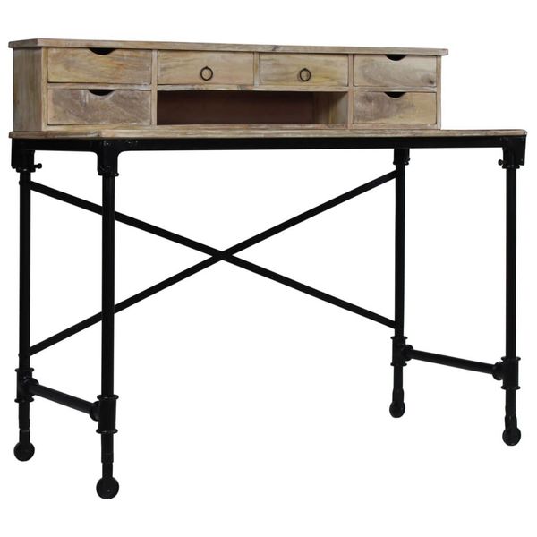 Vidaxl Scrivania In Legno Massiccio Di Mango E Acciaio 110 X 50 X 96 Cm-image