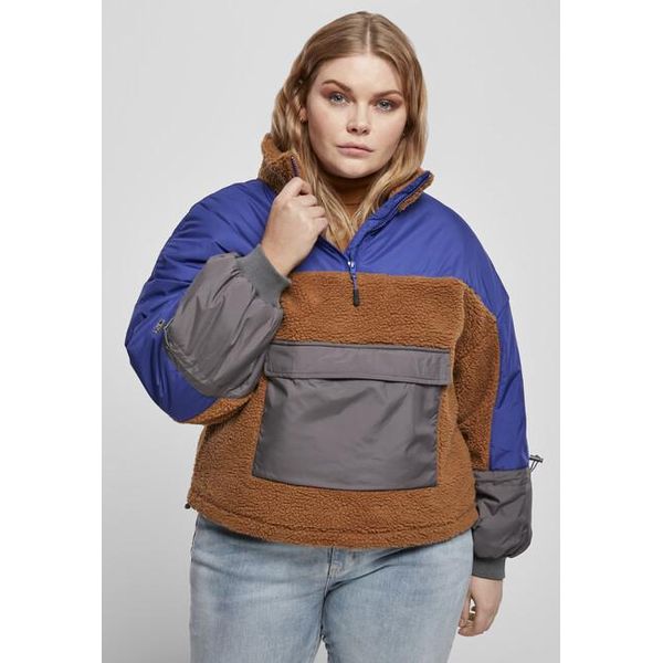 DáMská VěTrovka Urban Classics Ladies Sherpa 3-Tone Pull Over Jacket Toffee/Bluepurple - Xs-image