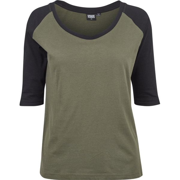 DáMské TričKo Urban Classics Donna 3/4 Contrast Raglan Tee Oliva/Nero - 4XL-image