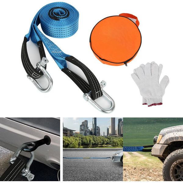 Fiqops Corda Di Traino Blu 5 Cm X 5 M Capacità Di Carico Fino A 8 Tonnellate Con 2 Moschettoni Incl. Borsa-image