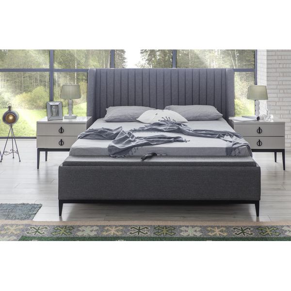 Camera Da Letto Grigia Letto + 2X Comodini Console Comodini Letti 3Pcs. Nuovo-image