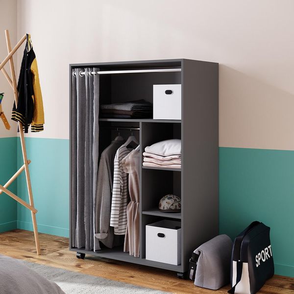Vicco Armadio Multifunzione Doros, 100 X 146.6 Cm Con Rulli, Grigio-image