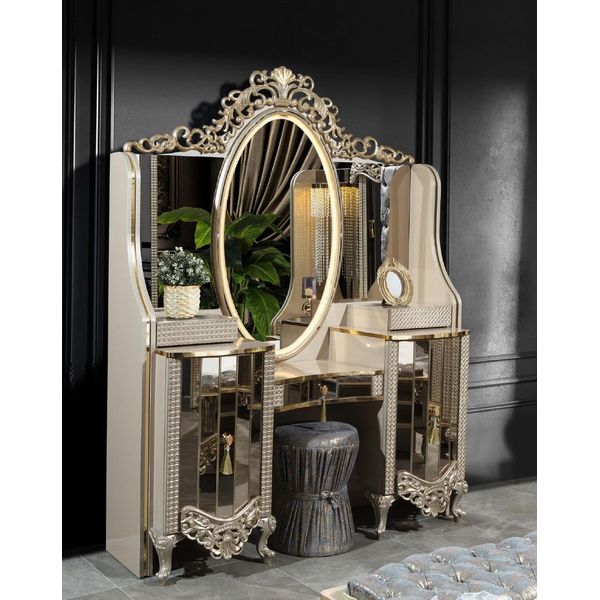 Tavolo Da Toilette Tavolo Consolle Tavolo Da Toilette Tavolo Da Toilette Beige Legno Nuovo-image