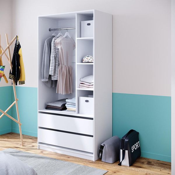 Vicco Armadio Multifunzione Elmo, 100 X 200 Cm Con 2 Cassetti, Bianco-image