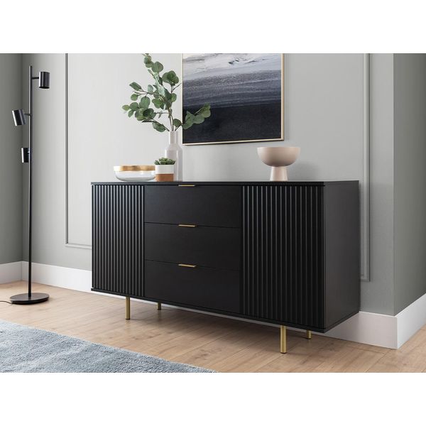 Cassettiera Combinata Larga Per Il Soggiorno Iredell - Oro / Nero Opaco-image