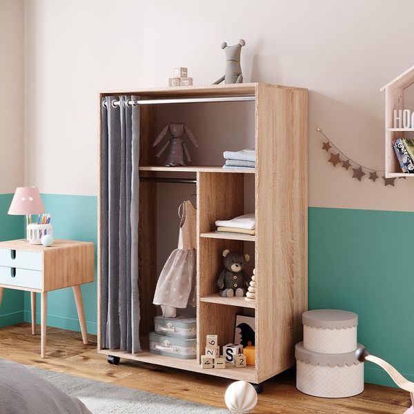 Vicco Armadio Multifunzione Doros, 100 X 146.6 Cm Aperto, Su Rotelle, Sonoma-image