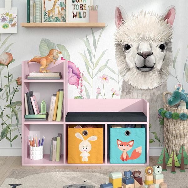 Vicco Libreria Bambini Luigi, 107.2 X 88.6 Cm Con 2 Scatole Pieghevoli (Colorate), Rosa-image