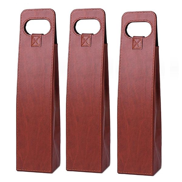 Set Di 3 Sacchetti Regalo In Ecopelle | Sacchetto Per Vino Con Chiusura Per Bottiglia Singola | Sacchetto Regalo Riutilizzabile | Sacchetto Per Vino Colore: Marrone | Portatile - Sacchetto Per Vino, Spumante, Bottiglia Di Champagne-image