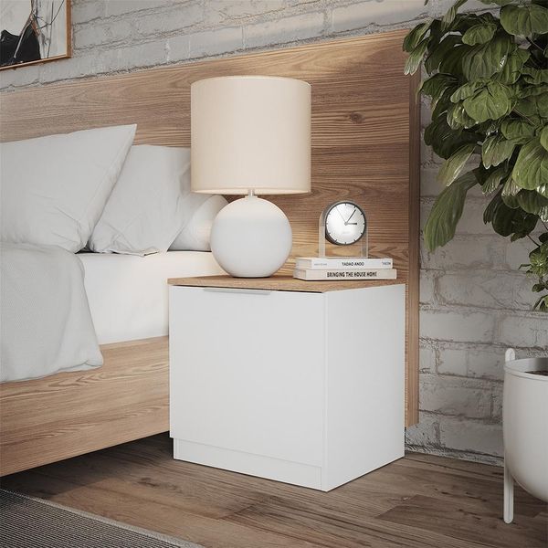 Vicco Comodino Camera Da Letto Betti, 50 X 50 Cm Con 1 Porta, Bianco/Sonoma-image