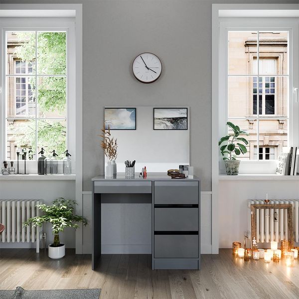 Vicco Tavolo Da Toeletta Sherry, 90 Cm Con Specchio, Grigio Lucido-image