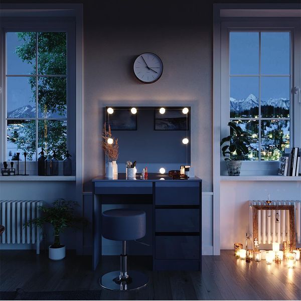 Vicco Tavolo Da Toeletta Sherry, 90 Cm Con Illuminazione Led E Sgabello, Antracite Lucido-image