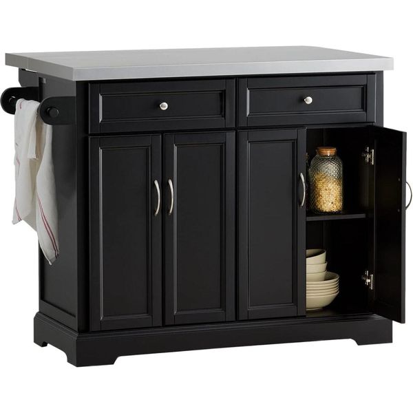 Sobuy Fkw71-Sch Carrello Da Cucina Carrello Per Servire Isola Da Cucina Con Piano Di Lavoro Estraibile Carrello Da Cucina, Mobile Da Cucina Nero-image