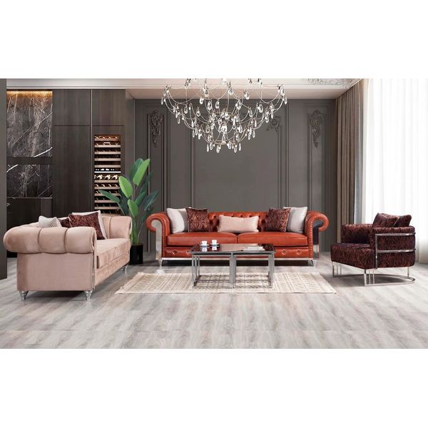 Set Di Divani Chesterfield A Tre Posti Marrone Set Di Divani Imbottiti-image