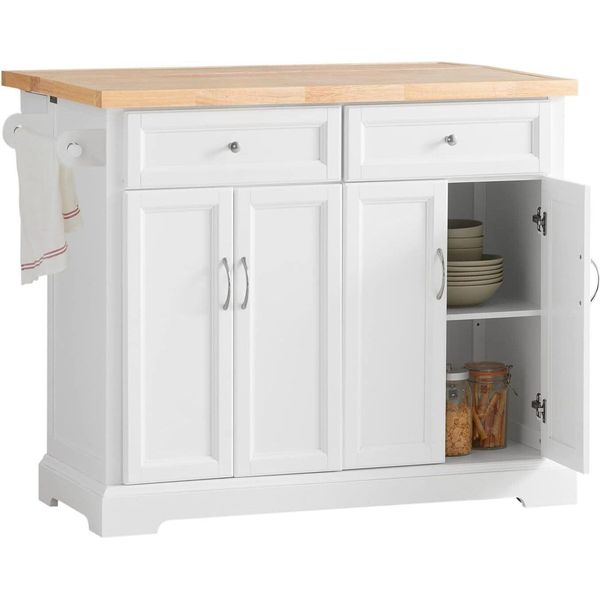 Sobuy FKW71-WN Carrello Da Cucina Carrello Da Cucina A Isola, Con Piano Di Lavoro Estraibile, Carrello Da Cucina, Mobile Da Cucina - Legno, Bianco-image