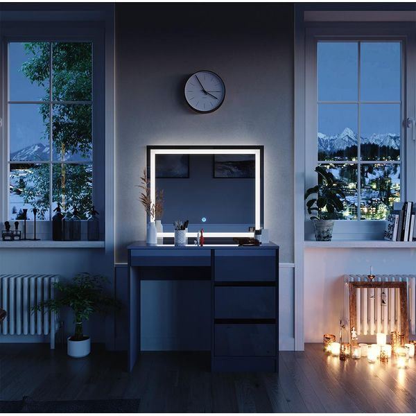 Vicco Tavolo Da Toeletta Sherry, 90 Cm Con Specchio A Led, Antracite/Antracite-image