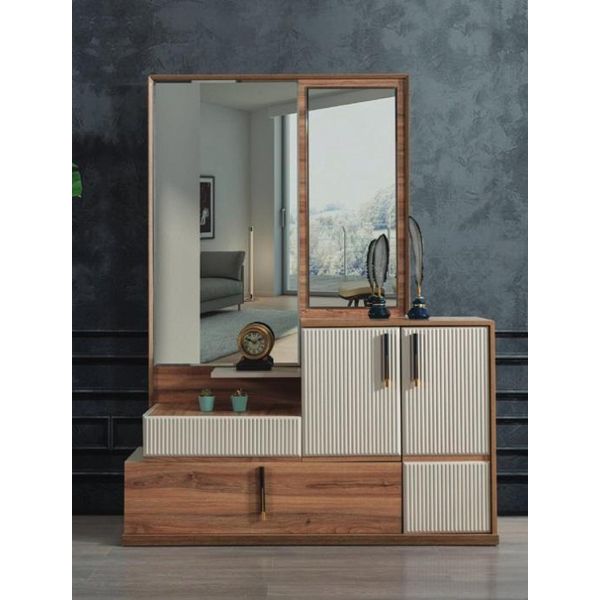 Cassettiera Bianca-Marrone Specchio Camera Da Letto Legno Mobili Di Design Set-image