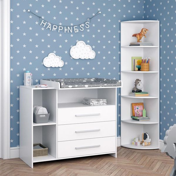 Vicco Set Per Cameretta Oskar, 2 Parti, Con Fasciatoio E Ripiano Per Giocattoli, Bianco-image