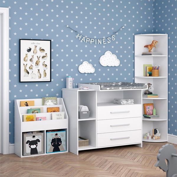 Vicco Oskar, 3 Parti, Con Fasciatoio, Scaffale Per Giocattoli E Libreria, Bianco-image