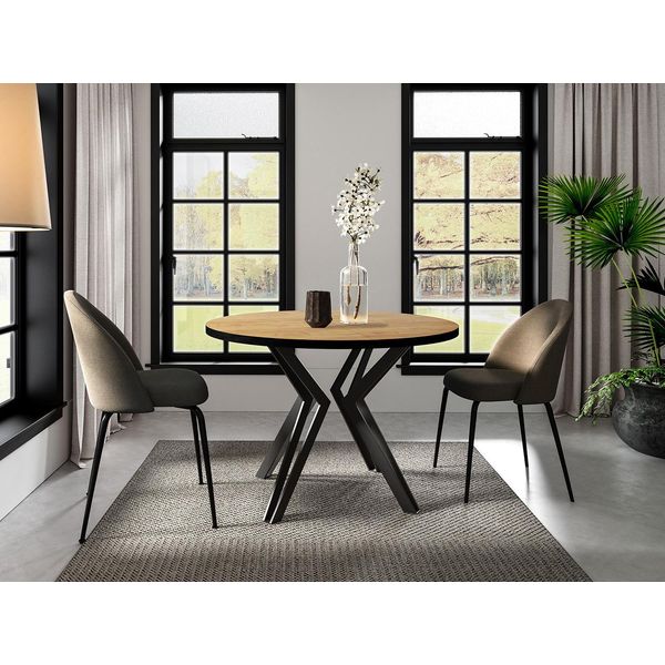 Tavolo Da Pranzo Rotondo Allungabile Hillsboro - Nero / Rovere Kraft Dorato-image