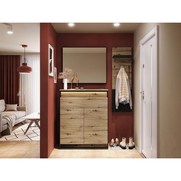Mobile Da Ingresso Farn 4 - Rovere Artigianale / Nero / Grigio + Illuminazione Led Gratuita-image