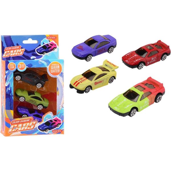 Auto Da Corsa Pressofusa Johntoy Con Cambio Di Colore, 3 Pezzi.-image