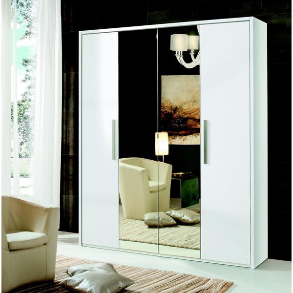 Armadio 4 Ante Armadio Mobili Di Design Armadi In Legno Specchio Bianco-image